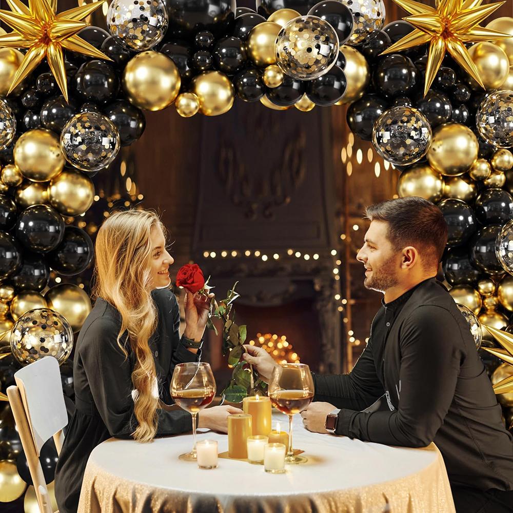 Black Balloons Garland Kit Gold Confetti Balloon Arch Gold Explosion Star Foil Globos Home Birthday Party Baby Shower Decoration