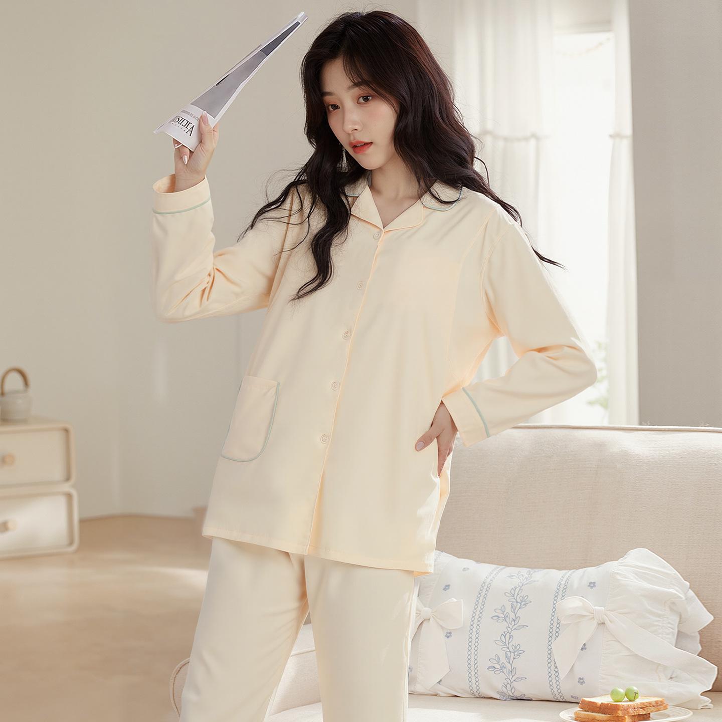 

Lapel Maternity Pajamas for Spring & Autumn - Elastic & Breastfeeding-Friendly Home Wear 3XL - recommended for 165-180 jin абрикосовий