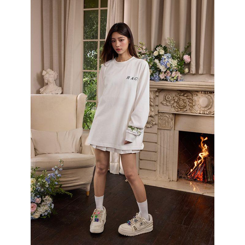 HACR's Harshandcruel Green Garland Embroider Bracelet Basic Pragmatic Round Neck Long Sleeves T-shirt