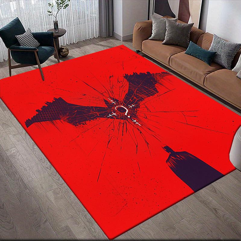 Red & Black Batman Anti-Slip Floor Mat, Rectangular Carpet for Living Room & Sofa Area