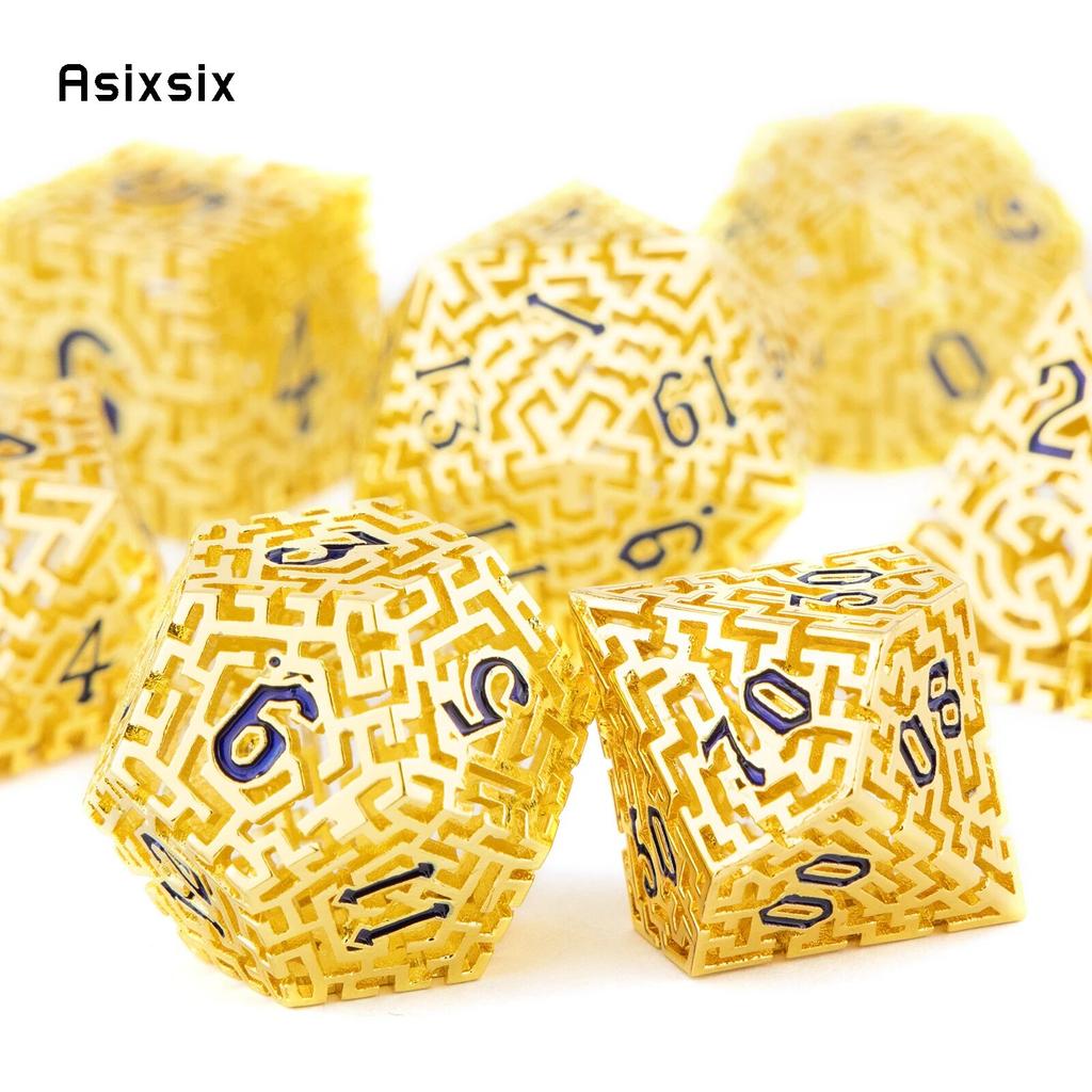 7 Pcs Golden Black Metal Dice Maze Hollow Metal Polyhedral Dice Set Suitable for Role-Playing RPG Board Game Card Game