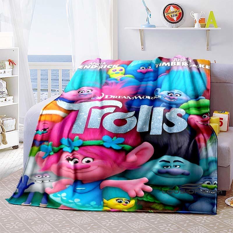 The Kawaii PoppyTrolls World Tour Themed Flannel Blanket Is Perfect for Kids, Teens, and Fans. It's a Great Bed Blanket or Sofa