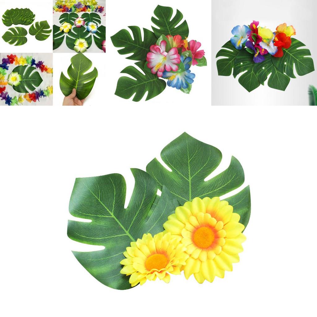 Vibrant Green Polyester Leaves Set For Tropical Hawaiian Luau And Moana Party Decorations