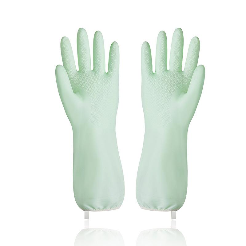 Rubber gloves for women's work thicker durable longer clean waterproof laundry kitchen dishwashing gloves household velvet
