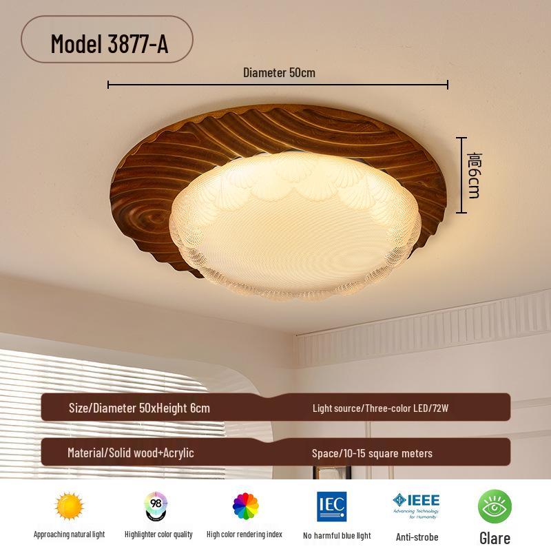 2025 Chinese-Japanese Solid Wood Ceiling Light for Bedroom and Dining Room