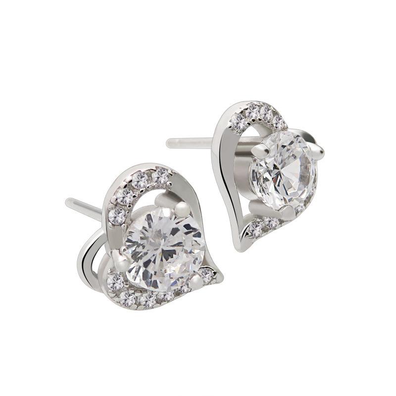 Premium Daily Versatile Jewelry Sterling Silver Femininity Heart-Shaped Earrings Zircon Love Earrings