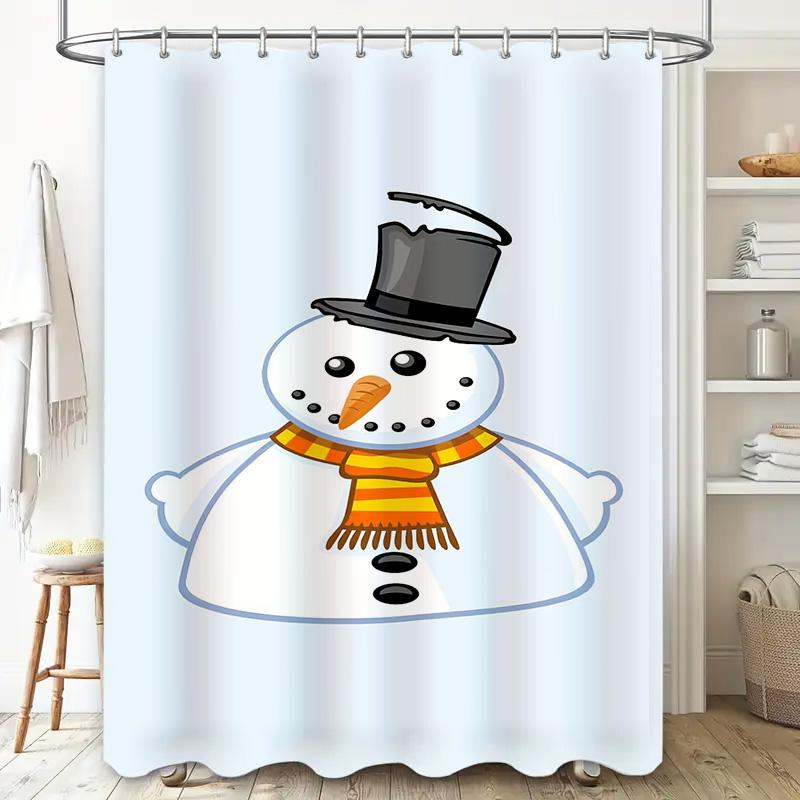 Tuniu Adorable Snowman Shower Curtain Winter Holiday Decor Festive Bathroom Set Waterproof Fabric