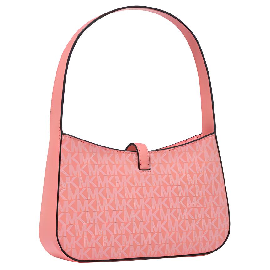 Michael Kors Mk Lyra Monogram Gold Lock Faux Leather Shoulder Bag Women Shoulder Bag Orange Pink 35T4G1YC1B-654