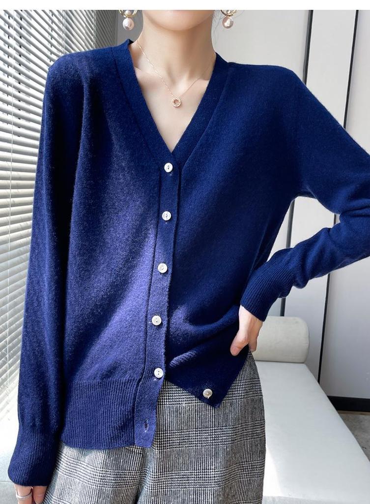 Elegant Merino Wool V-Neck Cardigan - Women's Lightweight Autumn Sweater