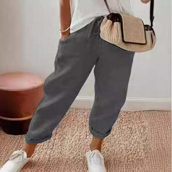Pantalones Largos de Algodón para Mujer 2024 con Bolsillos y Cordón Elástico