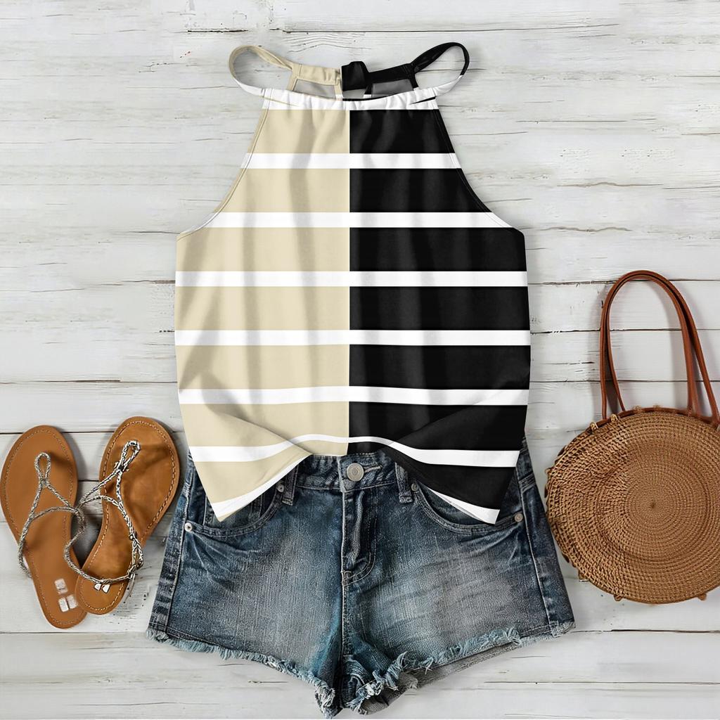 Women Geometric Print Bohemian Style Sleeveless Neck Tank Top Loose Fit Summer Blouse for Outdoor and Daily Wear
