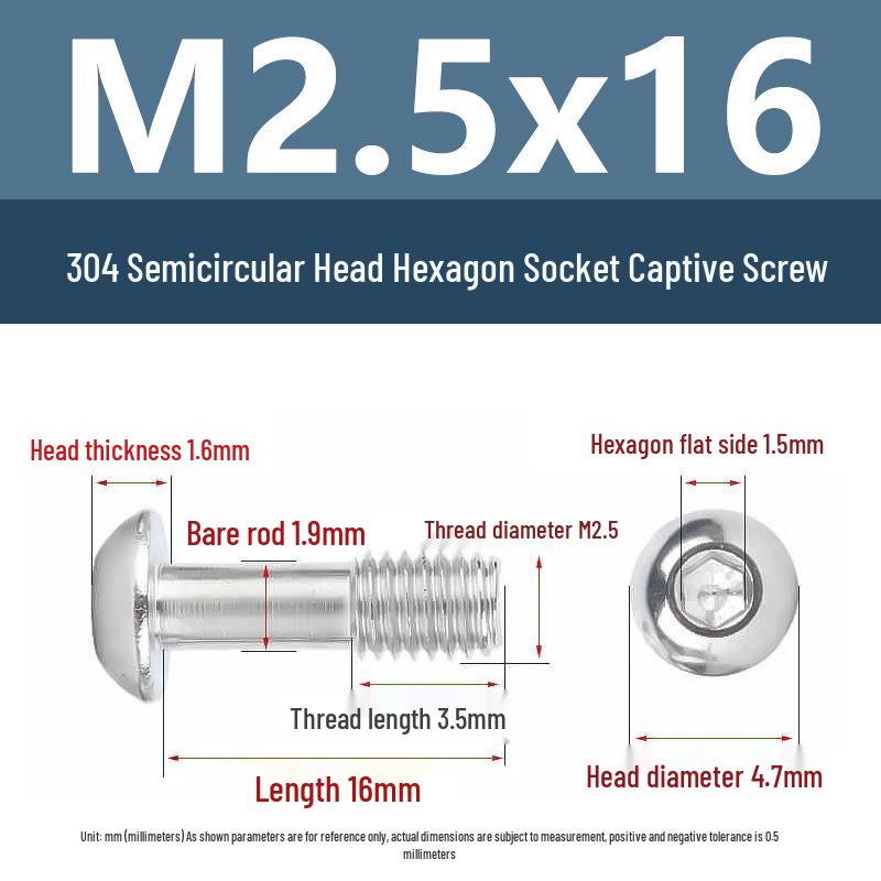Yigu 304 Stainless Steel Anti-Loosening Hex Socket Captive Screws - M2/M3