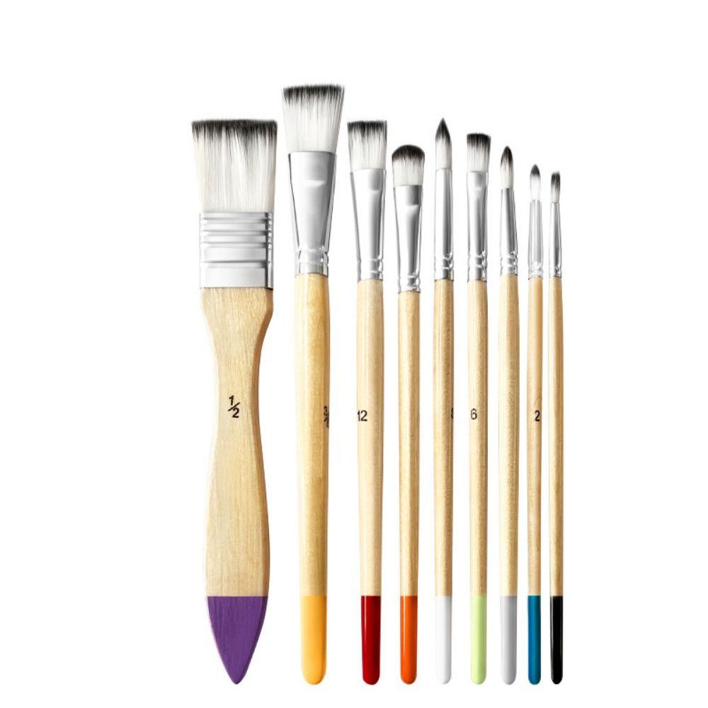 7/9Pcs Portable Painting Brushes Set Wooden Handle Watercolor Drawing Brushes Kits  Drawing Tool