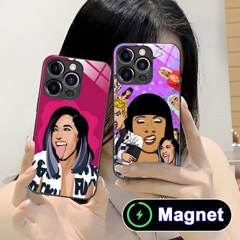Cardi B Glass MagSafe Mobile Phone Case for iPhone 17 16 15 14 13 12 11 Air Pro Max Plus Mini Colorful Cover