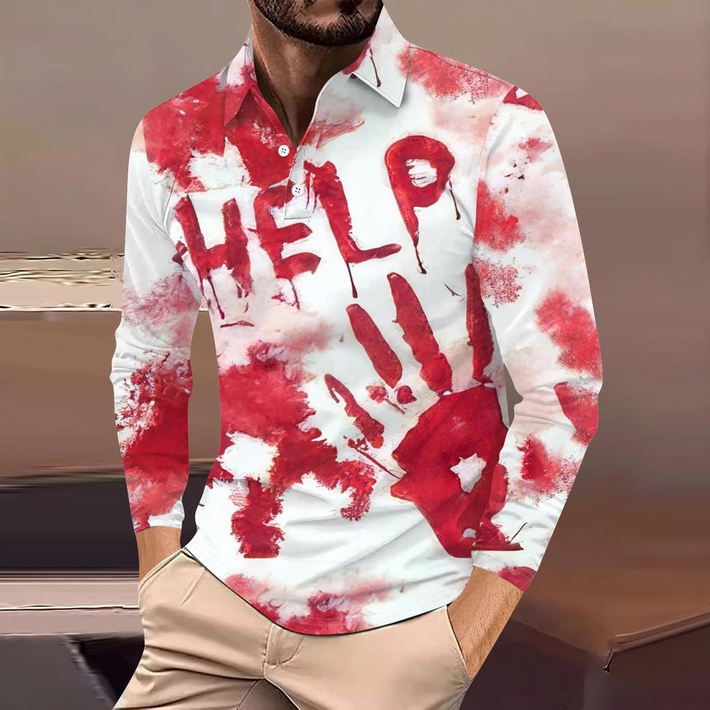Herren Abstrakt 3D-bedrucktes Lässiges Alltags Langarm Button-Down POLO