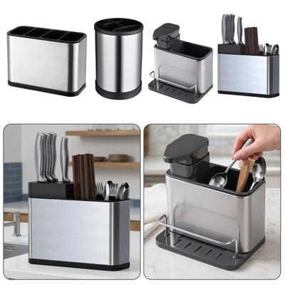 Stainless Steel Cutlery Organizer Multi Compartment Storage Box Dishwasher Safe Silver Kitchen Utensil Holder with Drainage Holes Non-Slip Countertop