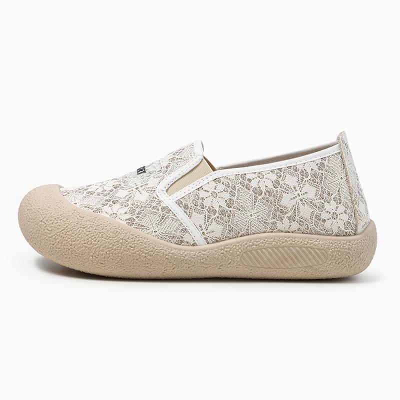 Summer New Platform Women's Cloth Shoes Breathable Lace Mesh Single Shoes Fashion Casual One Pedal Student Shoes