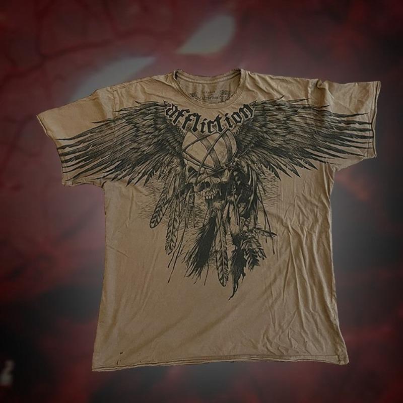 Baibao QIQI Vlooienmarkt Affliction T-shirt Man Y2K Vintage Jongen Straatmode Gotisch Oversized Korte Mouwen Top XL