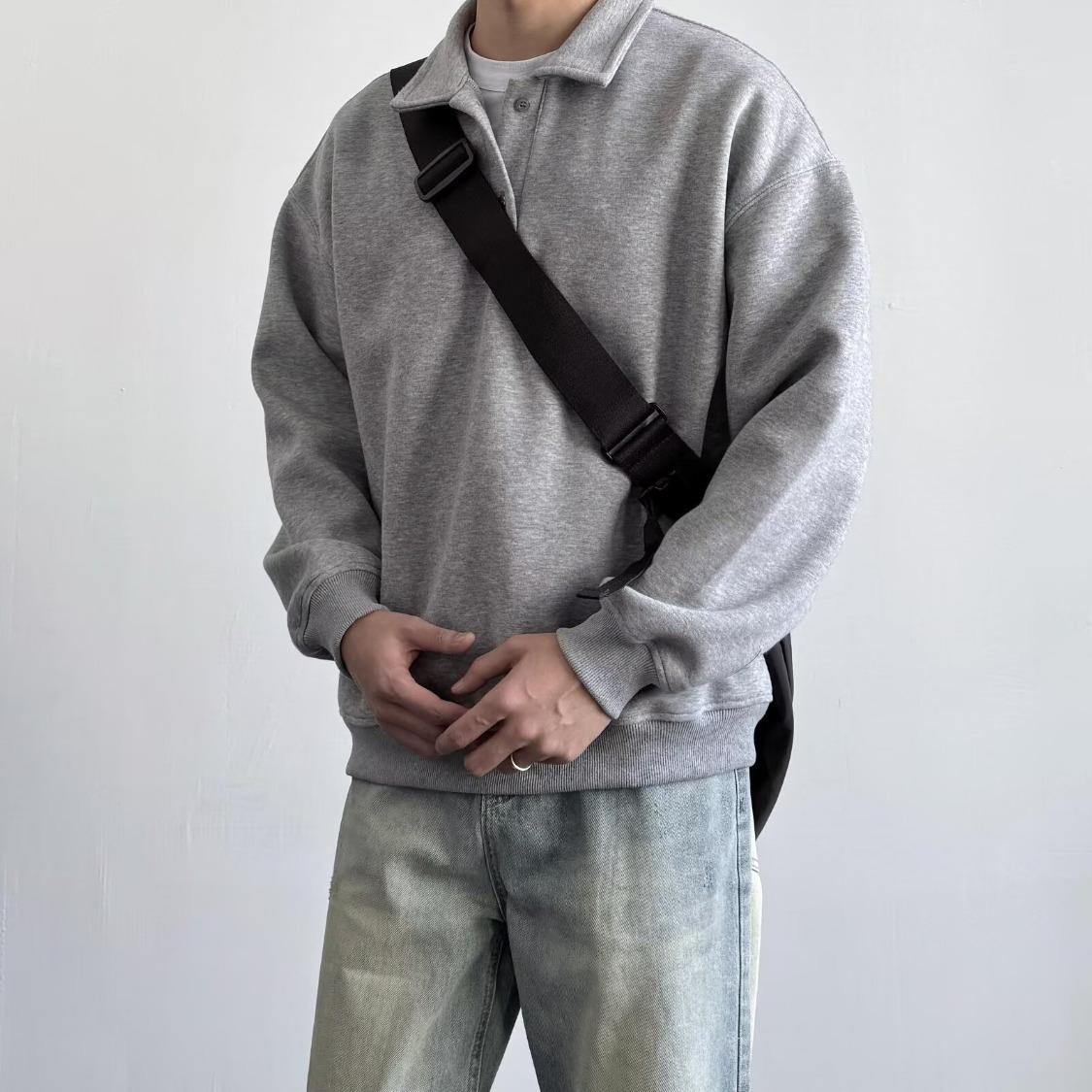 

Unisex Retro Casual Solid Lapel Sweatshirt 2XL сірий колір