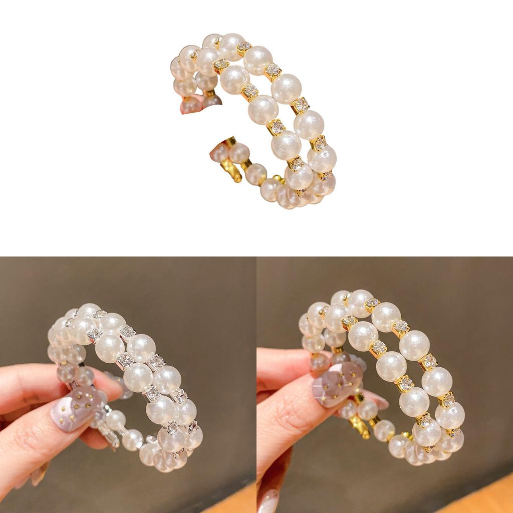 Pearl Beaded Double Layer Bracelet With Rhinestone Embellishments For Elegant Office Wear