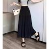 Women's High-Waist Drape Pleated A-Line Skirt - White Korean Style Midi with Hip-Covering Swing