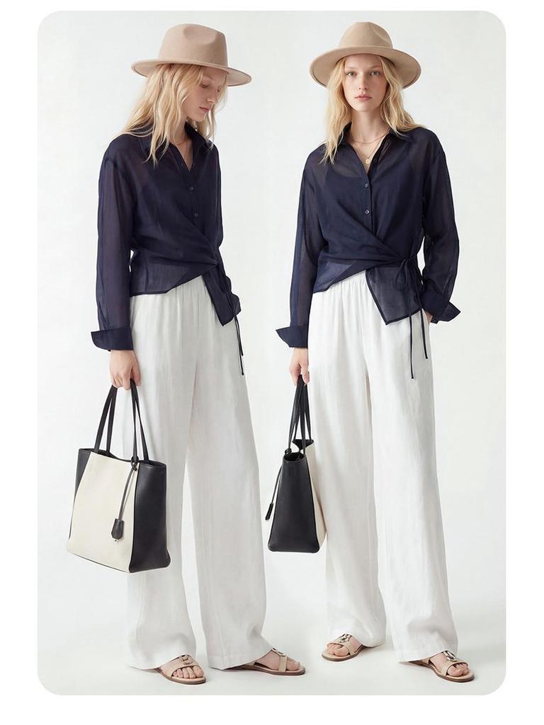Women's Summer Linen Wide-Leg Pants - Loose, Floor-Length, Casual Fit