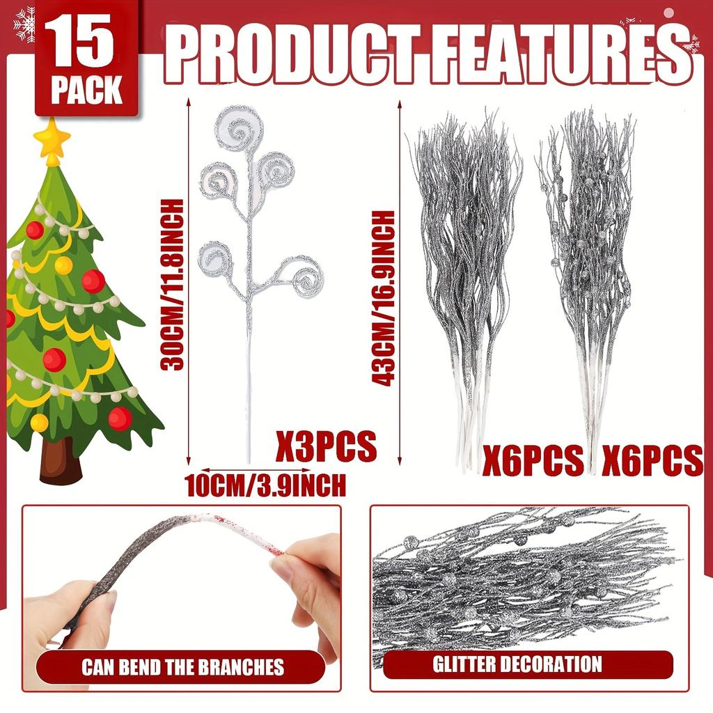 15Pcs Artificial Berry Bouquet Christmas Decoration Christmas Tree Pendant for Home Decor Party New Year Ornament Accessories