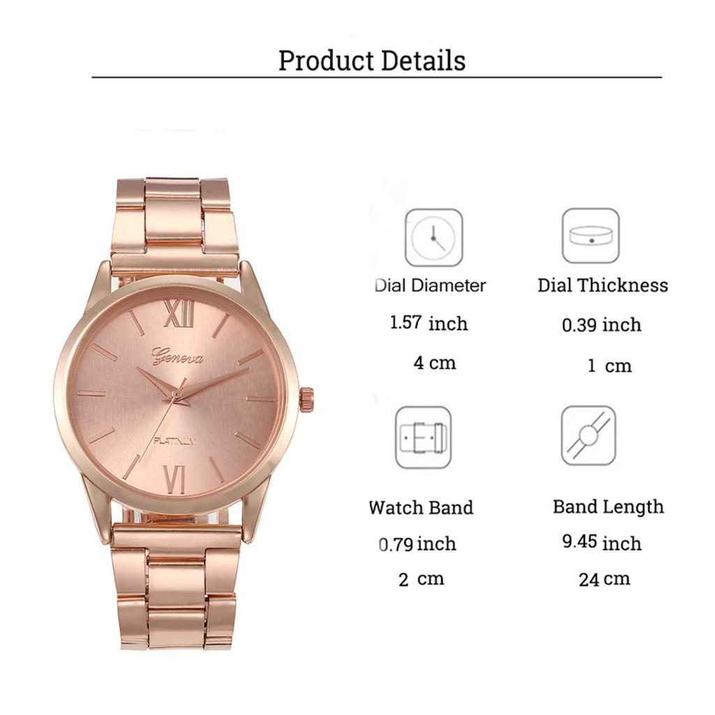 Simple and Fashionable Disc Alloy Steel Band Women Quartz Watch Bracelet Set 5 Piece Set for Christmas and Halloween Gifts