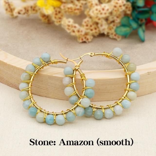 Crystal Earring For Women Boho Jewelry Trendy Natural Stone Pearl Jewellery Bohemian Ear Ring Gold Circle Hoop Earrings