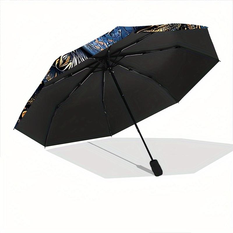 1pc Blue and Gold Ornate Lion Portrait Automatic Opening and Closing Umbrella - Suitable for Various Occasions, Outdoor Activities, Lightweight and Du