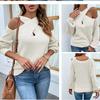 Elegant Off Shoulder Cross Neck Knitted Pullover Sweater Women Autumn and Winter Fashion Loose Casual Tops Solid Color Long Sleeve Office Clothing