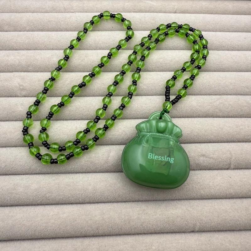 Jade Glückstasche Anhänger Halskette Handgeschnitzt für Damen Herren Segen Charme Beste Geschenkidee
