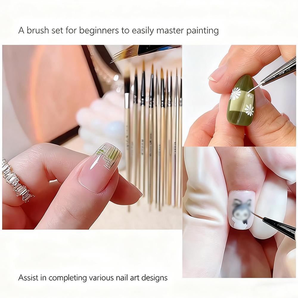 9pcs DIY painting brushes, for watercolor, oil painting, UV gel nail lining, nail acrylic painting brushes, and nail art paintin