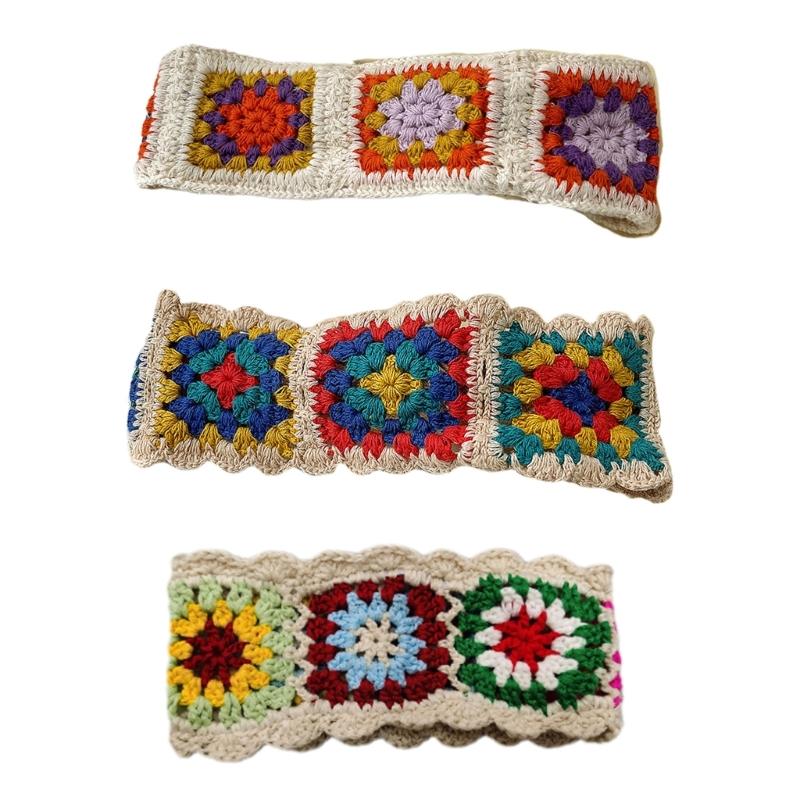 Pastoral Bandana Turban Crochet Hair Scarf Color Matching Hairband Knitted Headband for Women Trend Y2K Hair Accessory