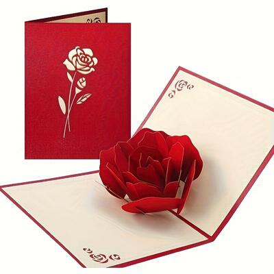 1pc, 3D for Pop Up Rose Flower Greeting Card for Birthday Mothers Father's Day Graduation Wedding Anniversary with Envelope