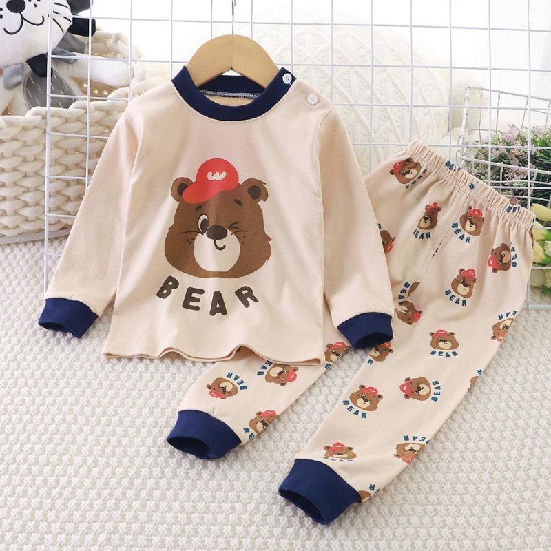 Winter Kids Long Sleeve O Neck T Shirt Pants Set Casual Baggy 2pcs Suit Cotton Cartoon Printes Outfit