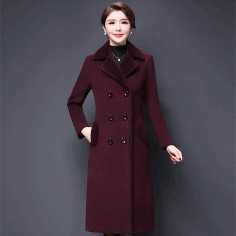 Abrigo de Mezclas de Lana para Mujer Invierno Moda Engrosado Cuello de Cachemir Chaqueta Larga Cálida Ajustada Abrigo Exterior Femenino Tallas Grandes M-5XL