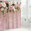 4Pcs Bathroom Shower Curtain Set Pink and White Flower Bathroom Curtain With 12 Hooks Non Slip Rugs Toilet Cover Mat Bathroom Partition