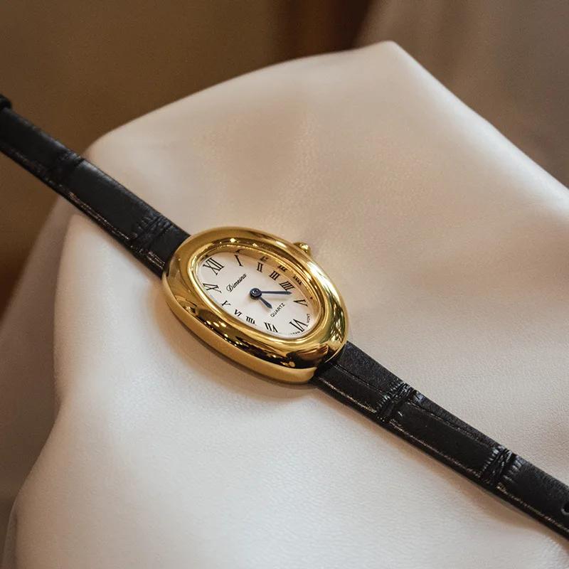 Women's Vintage Oval Goose Egg Quartz Watch Waterproof Real Leather Dress Ladies' Watch Christmas Gift Clock Montres Pour Femmes