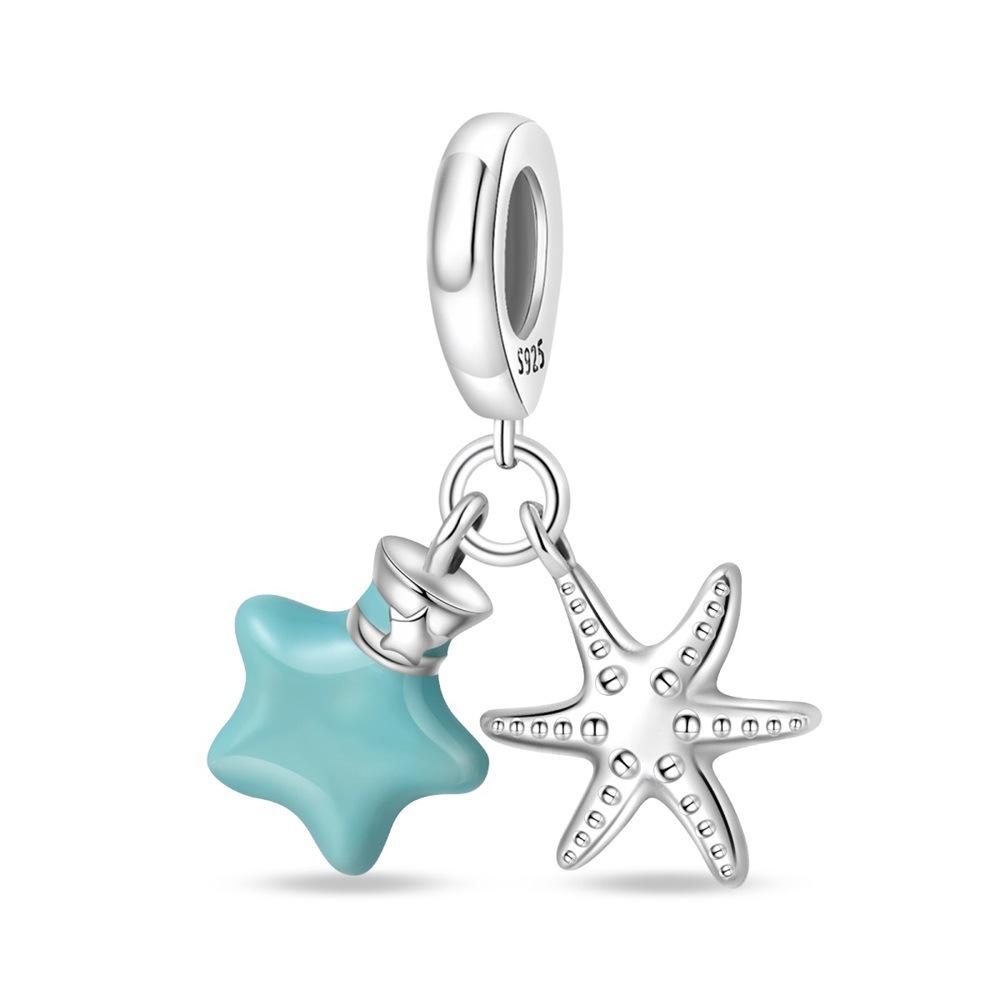 

Стильный самодельный кулон из стерлингового серебра 925 пробы с морской звездой и акулой, сделай сам, ювелирные аксессуары, браслет