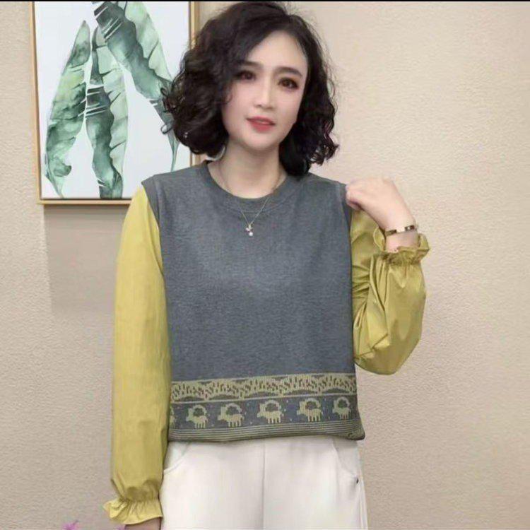 

Spring 2026 Plus Size Color Block Hoodie & Shirt Combo - Long Sleeve, Round Neck, Slim Fit for Women 4XL 140-150 lbs сірий колір