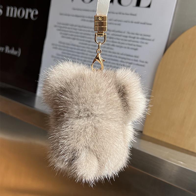 Women's Lovely Cute Elephant Mink Fur Keychain Charm Fashion Plush Car Key Chain Bag Pendant Keyrings Party Favor Jewelry