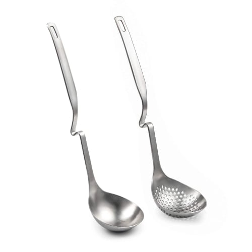 IMEEA Hot Pot Ladle Set, 31cm Long, with Ladle, Serving Spoon, and Slotted Ladle, Made of 18-8 Stainless Steel, Set of 2, Dishwasher Safe