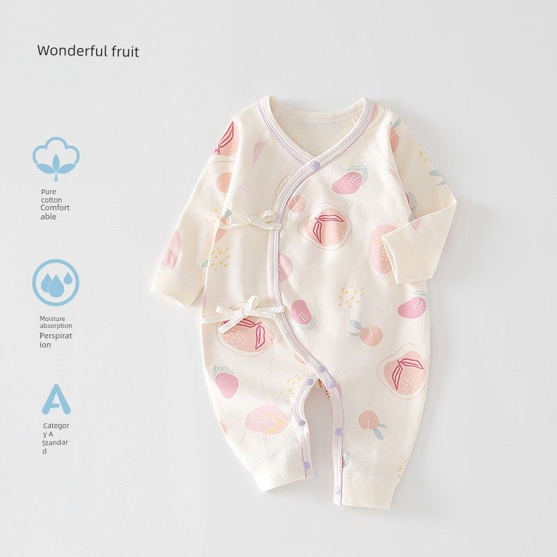Newborn Baby Clothes Class a Pure Cotton Spring and Autumn Shoelace Bellyband Rompers Baby Jumpsuit Four Seasons Wonderful Fruit 66