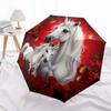 1 PC Automatic Folding Umbrella - Red Rose Horse Pattern, Portable & Foldable Design with 8 Ribs, Christmas Birthday Gifts