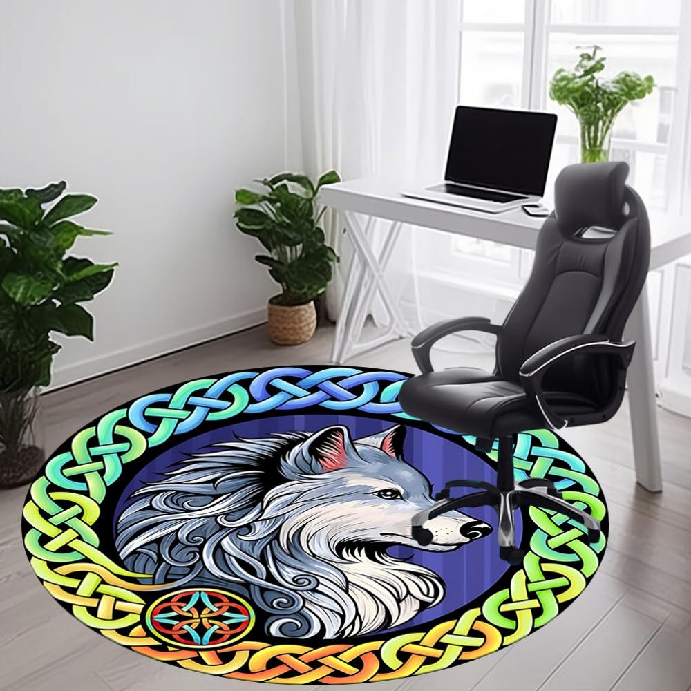 1pc Wolf Celtic Knotwork Chair Carpet for Office, Soft, Non Slip Polyester Mat, Office, Entryway, Living Room, Bedroom