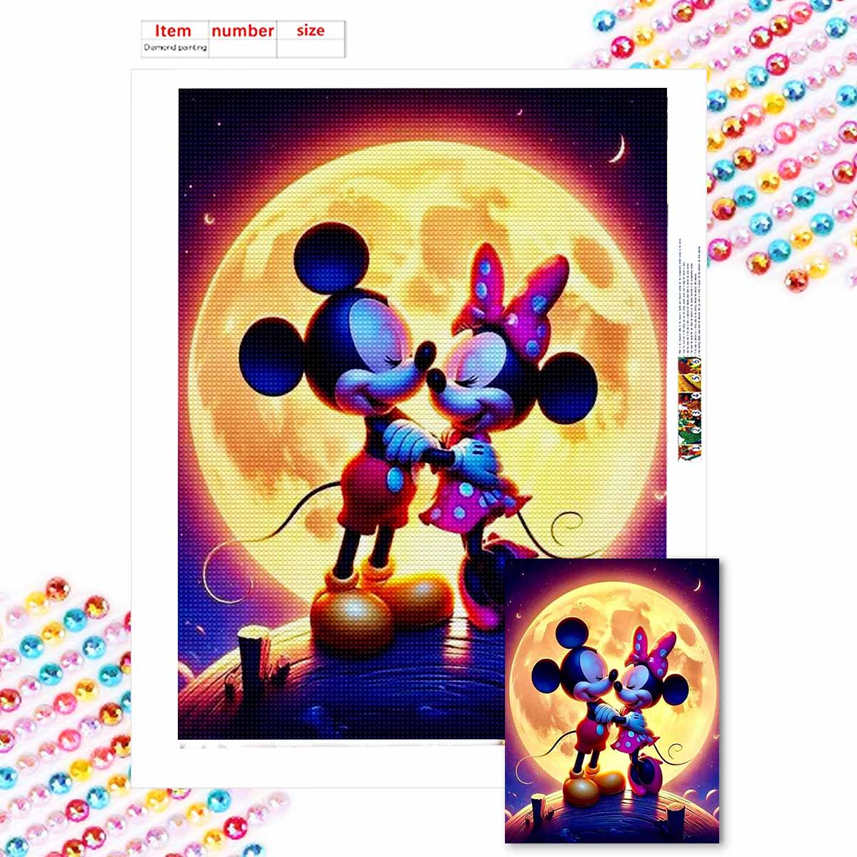 

5D DIY Diamond Art Painting Kits for Adults, Minnie and Mickey Kissing Full Round Crystal Diamond Kits for Beginner for Home Wall Decorate Round 20x30cm