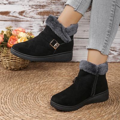 Winter Neu Kurz Wildleder Runde Zehe Erhöhte Flats Lässig Seitenreißverschluss Bequem Kältebeständig Warm Damenstiefel