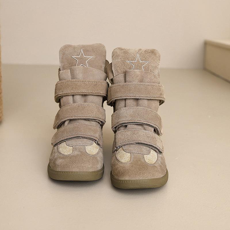 Thick-Soled Small Inner Height Increase Velcro Casual Shoes High-Top Women'S Versatile Height Increase Color Matching Sports Shoes