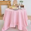 Tablecloth Farmhouse Style Plaid Pattern Ruffled Edge Tablecloth Round Shape Soft Cotton Linen Fabric Cloth Table Cover